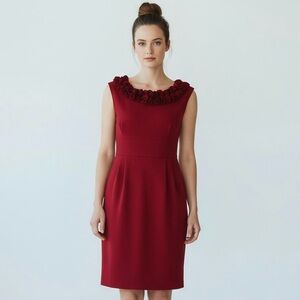 London Times Dress Red Sheath Knee Length Cap Sleeve Size 8P